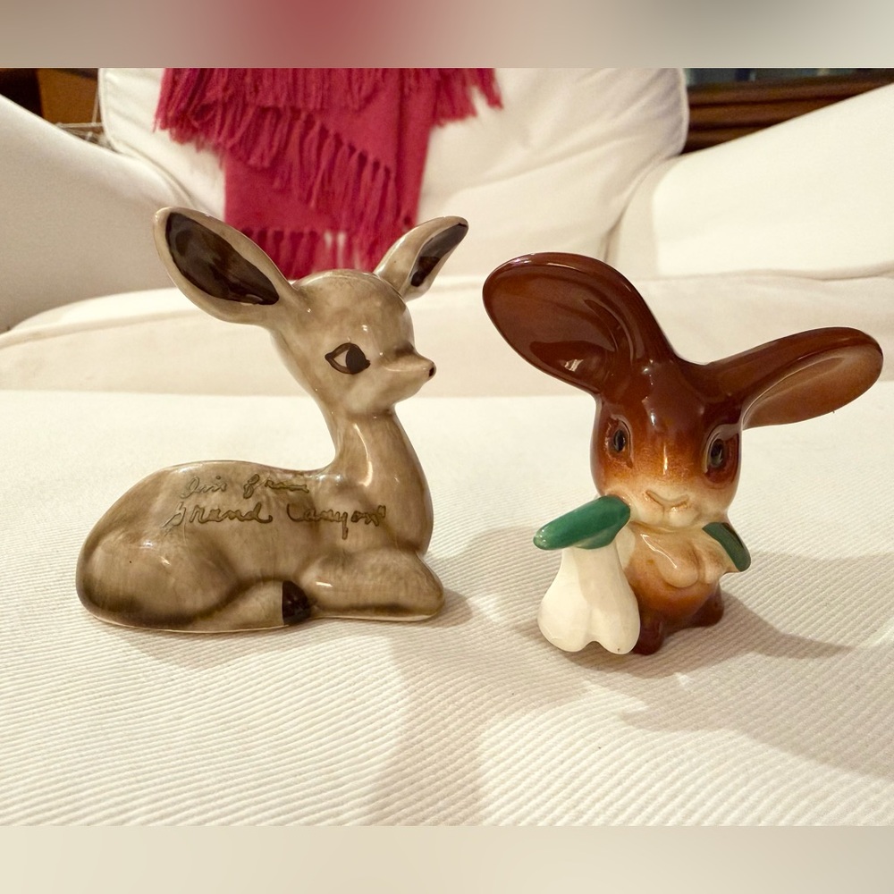 Ceramic Deer and Rabbit Figurines